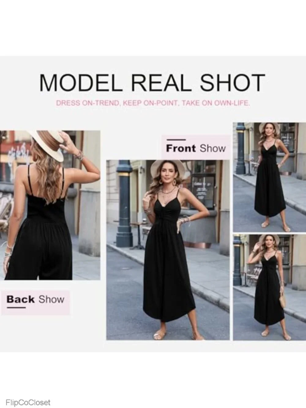 Spaghetti Strap Wide Leg Jumpsuit Romper with Pockets